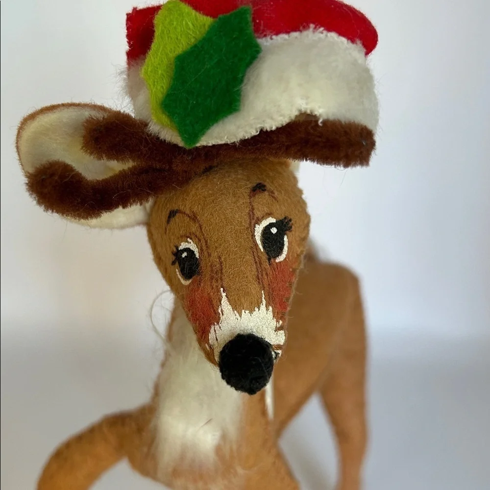 Annalee vintage Reindeer with Santa Hat 1965